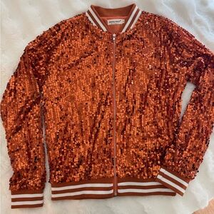 Sequin Bomber Jacket in Orange